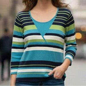 Blue and green striped 3/4 sleeve dress shirt Size small